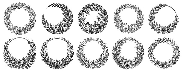 Obraz premium botanical wreath designs featuring leaves and flowers