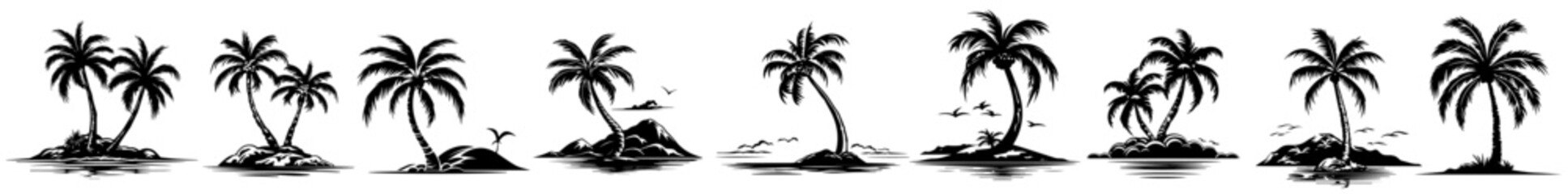 tropical palm tree black simple shape decorative vector