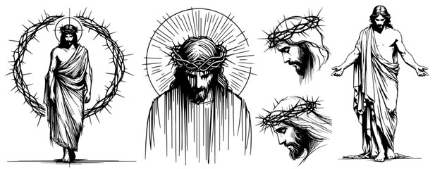 illustrations of jesus with crown of thorns and halo
