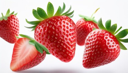Strawberry floating in the air, isolated on white background 