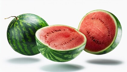 Water Melon floating in the air, isolated on white background 