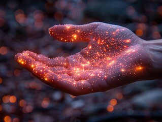 Hand with glowing particles