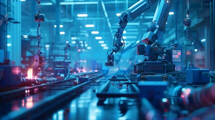 Fototapeta premium Robotic arm in a factory working on a production line.