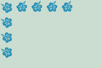 Floral frame with blue hibiscus flowers on light blue background template. Vector set of blooming flower for wedding invitations and greeting card design, Hawaiian concept, Summer concept,