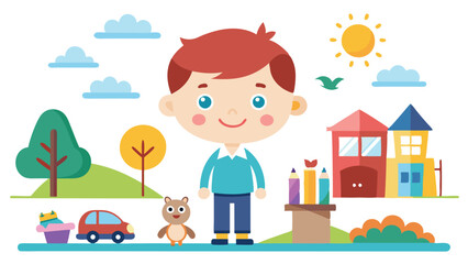 Fototapeta premium little boy with his pet toys