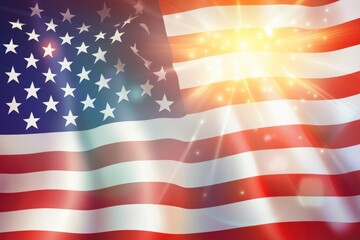 Obraz premium A close-up of a waving American flag with a bright light shining through it, creating a patriotic and celebratory atmosphere.