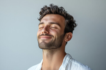Fototapeta premium A close up of a man's face with his eyes closed