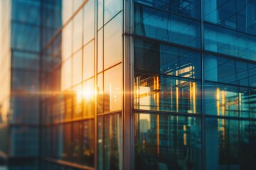 Golden Sunset Reflected in Modern Glass Facade