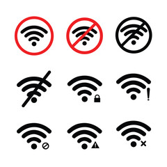 WiFi icon set. Different levels of WiFi signal connection. wifi network Connection level. Wireless Internet icon set.  Different Wireless internet symbol. Vector illustration on white background.
