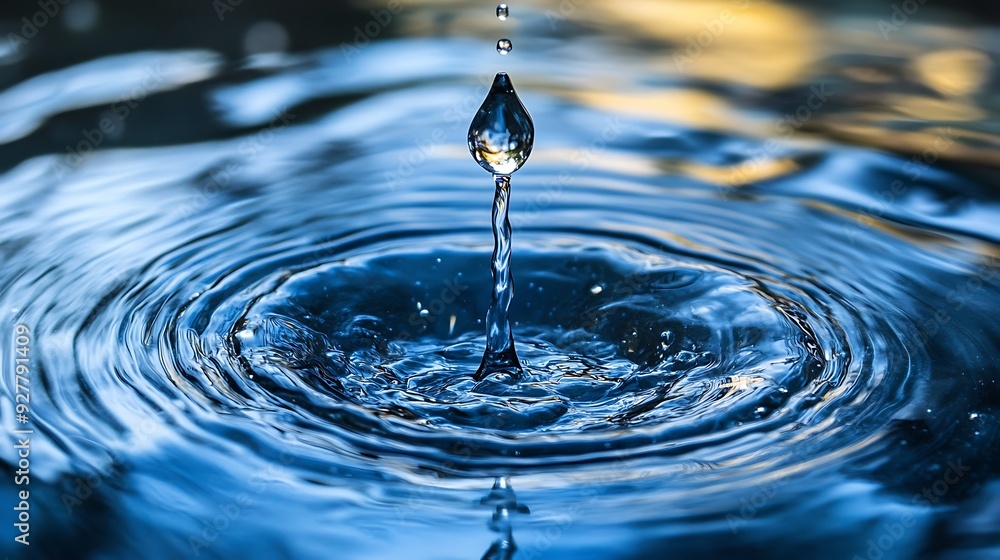 Poster a single drop of water falling into a pool of water, creating a ripple effect.