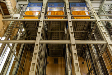 Elevators in the old historic Elbe tunnel in Hamburg