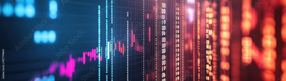 Poster abstract visualization of financial data with colorful charts and graphs displaying market trends an