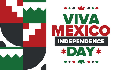 Viva Mexico. Mexican Independence Day. Happy holiday. Celebrate annual in September 16. Freedom day. Patriotic mexican design. Poster, card, banner, template, background. Vector illustration