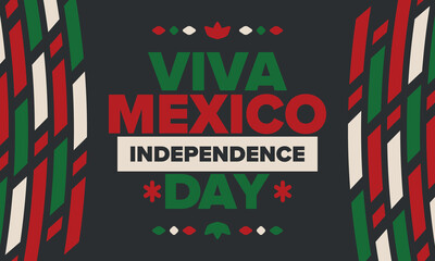 Viva Mexico. Mexican Independence Day. Happy holiday. Celebrate annual in September 16. Freedom day. Patriotic mexican design. Poster, card, banner, template, background. Vector illustration
