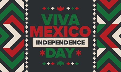 Viva Mexico. Mexican Independence Day. Happy holiday. Celebrate annual in September 16. Freedom day. Patriotic mexican design. Poster, card, banner, template, background. Vector illustration