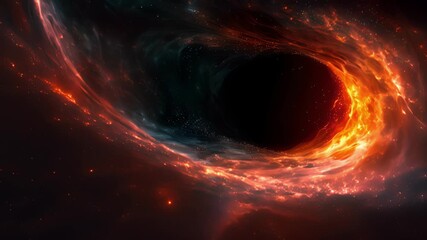 The event horizon of a black hole resembling a gaping mouth consuming and distorting the quantum foam within its reach.
