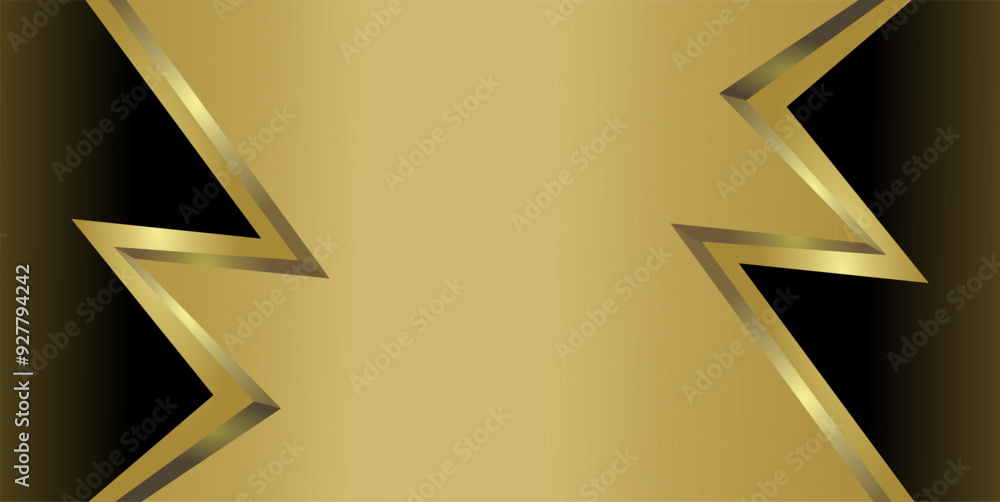 Poster composition of empty space, zig zag lines and geometric abstract fields with gradations of gold, bro