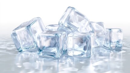 Crystal clear ice cubes scattered png on transparent background