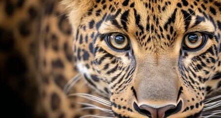 Obraz premium Close-up of a leopard with striking blue eyes in a natural habitat during golden hour