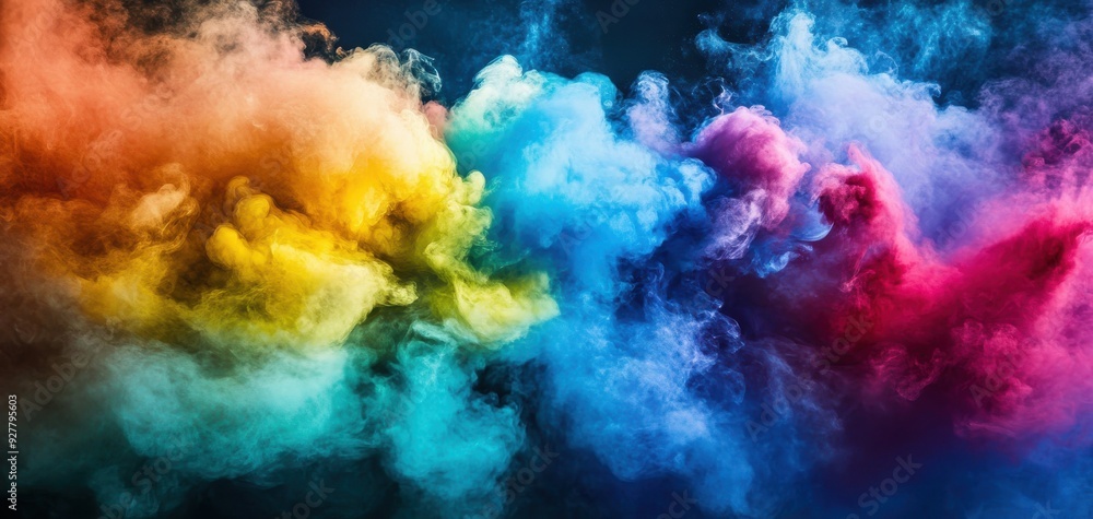 Poster vibrant explosion of colorful smoke creating a mesmerizing visual effect, perfect for backgrounds or