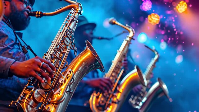 On stage, a jazz band performs.