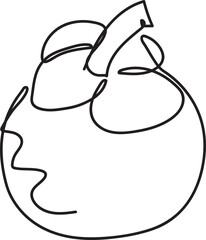 Mangosteen Fruit One Line Art, Mangosteen Fruit Black and White Vector