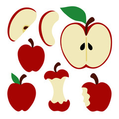 Red Autumn Apples with Apple Slices, Core, and Bitten Apple