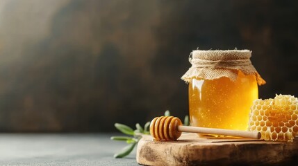 Golden Honey Jar with Honeycomb and Dipper