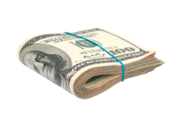 Stack of money- cash of US dollars in PNG isolated on transparent background