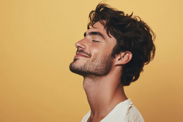 Fototapeta premium A close up of a man's face with his eyes closed