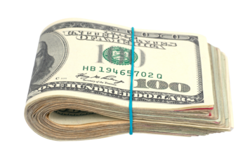 Stack of money- cash of US dollars in PNG isolated on transparent background