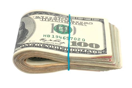 Stack of money- cash of US dollars in PNG isolated on transparent background