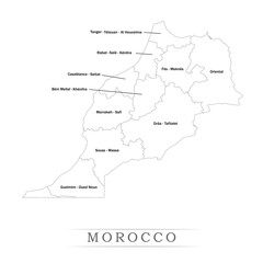 Administrative regions of MOROCCO. Province, state, division name with white map with black outline. Vector illustration