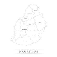 Administrative regions of MAURITIUS. Province, state, division name with white map with black outline. Vector illustration