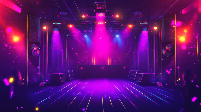 A night party with a music theme. There will be a dance club with colorful vector backgrounds.