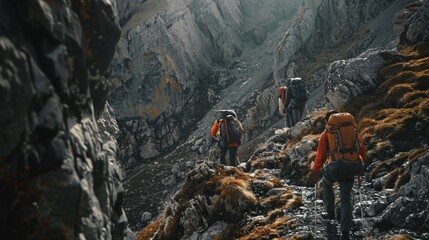 Obraz premium Mountaineers hiking