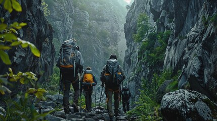 Obraz premium Mountaineers hiking