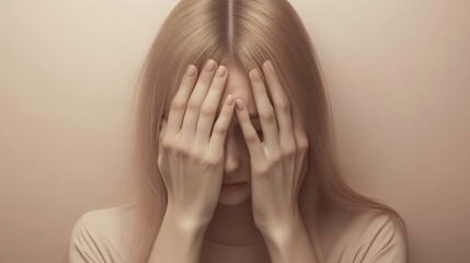 Fototapeta premium Concept of Dating Fatigue and Emotional Chaos - Woman in Distress Covering Face with Hands