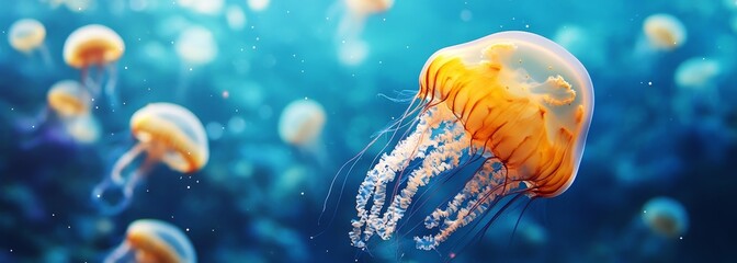 Naklejka premium Jellyfish swimming in ocean sealife concept composition background 