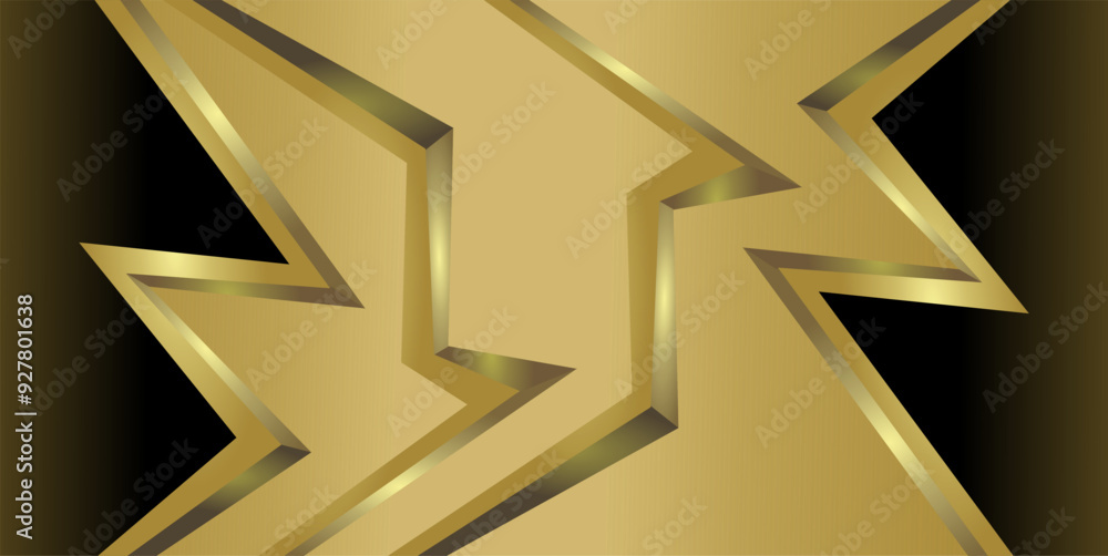 Poster composition of empty space, zig zag lines and geometric abstract fields with gradations of gold, bro