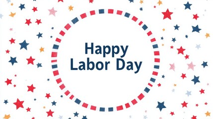 "Happy Labor Day" Circular Frame Text with Stars and Stripes