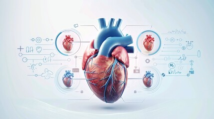 Educational Graphic Depicting Heart Attack Signs and Human Heart SVGs