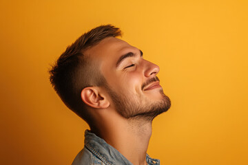Fototapeta premium A close up of a man's face with his eyes closed