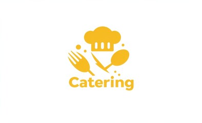 Logo for "Catering" Restaurant Featuring Chef's Hat, Cutlery in Yellow Palette 