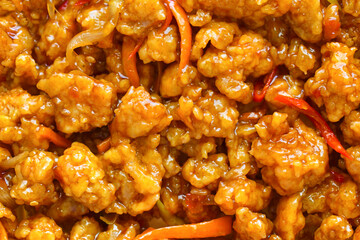 Chicken sweet and sour sauce. Traditional Chinese food. 