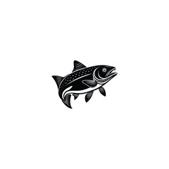 Atlantic salmon ray-finned fish isolated monochrome icon. Vector salmon freshwater fish, seafood, marine food, fishery sport mascot. Grayling whitefish fishing trophy, underwater animal, trout, char