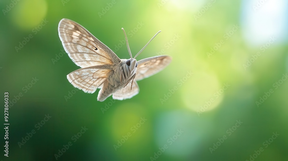 Aufkleber a detailed view of a moth's proboscis extending while hovering, wings in motion, against a soft back