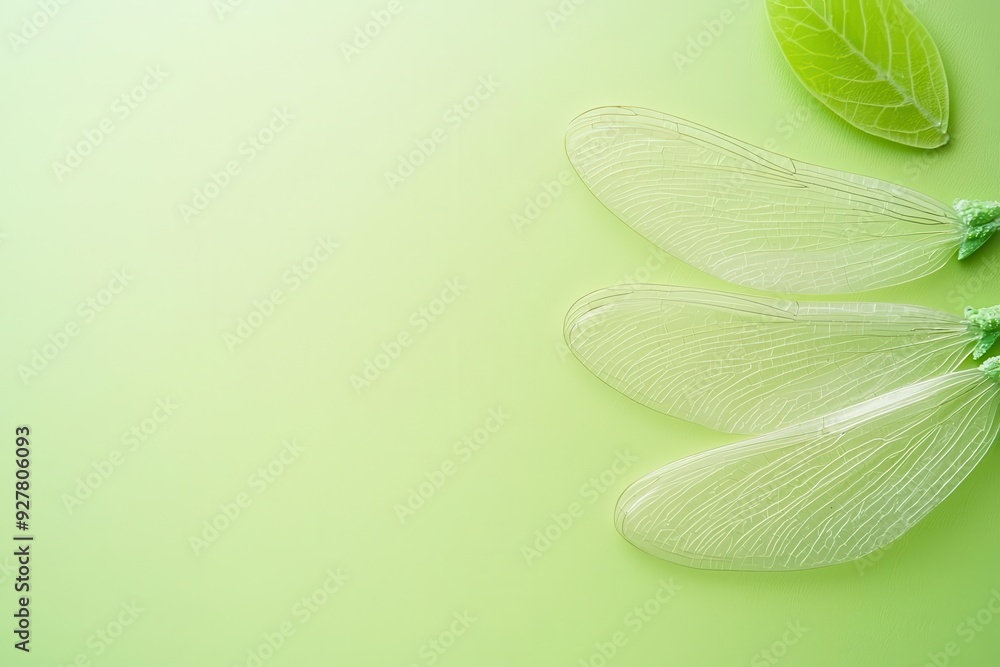 Poster dragonfly wings detailed in front of a gradient background, shifting from green to yellow, creating 