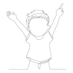 Continuous one line art of An active boy happily raising his hand.