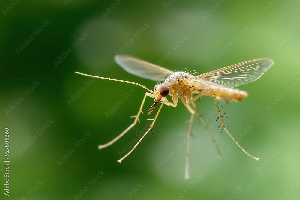 Aufkleber a hovering insect with an extended proboscis, frozen in motion against a blurred backdrop, offering 